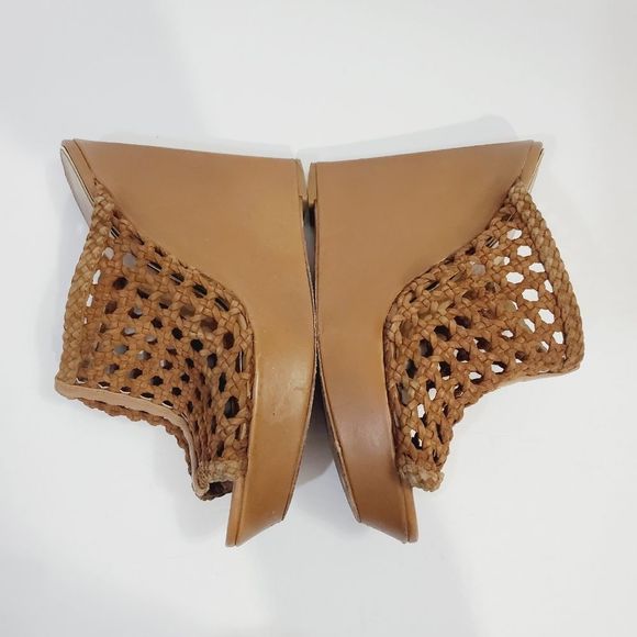 Mark & James by  Badgley Mishka tan leather high platform wedge sandals size 8 - Picture 8 of 13